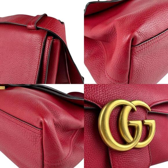 GUCCI Authentic Red Leather GG Marmont Shoulder Bag - Picture 4 of 5